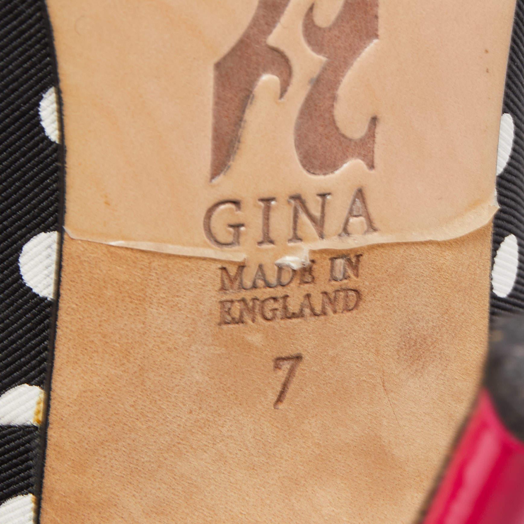 Gina Black/White Polka Dot Canvas Peep Toe Pumps Size 40 For Sale 4