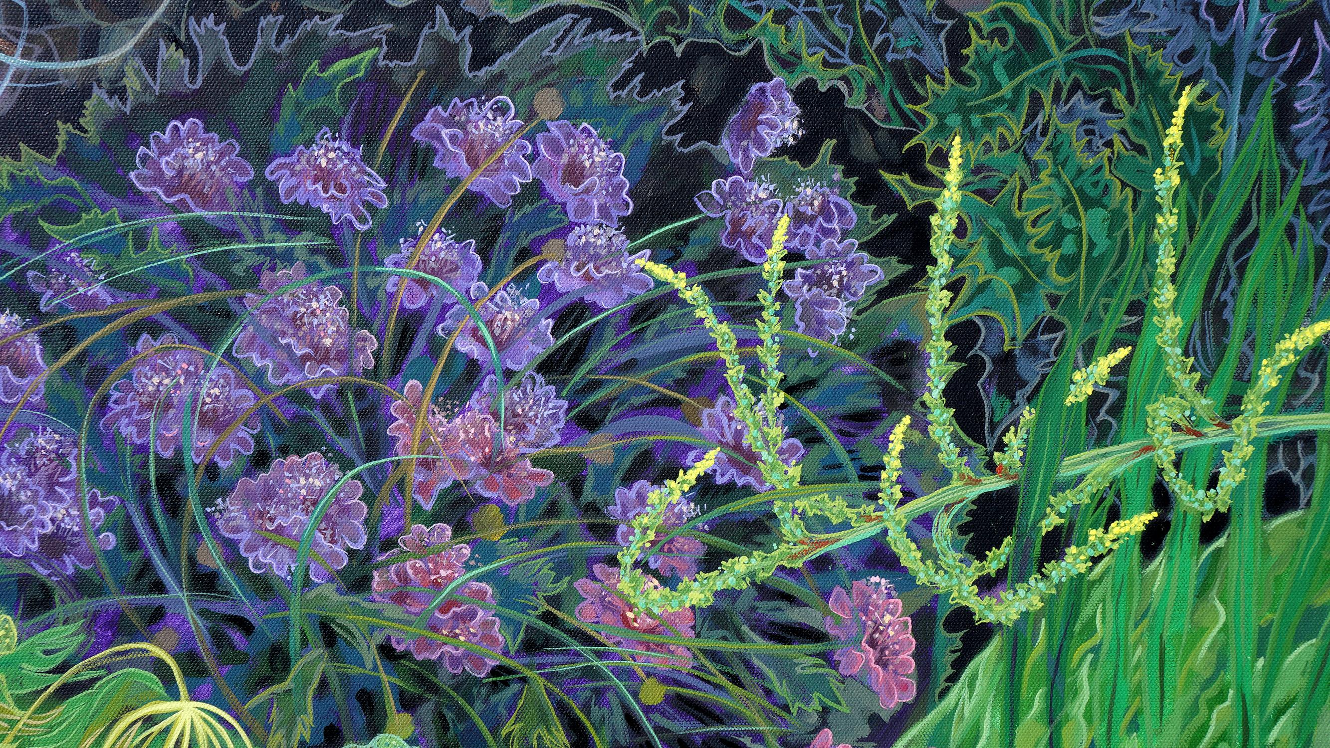 Greene & Greene avec abricots - Nature morte colorée avec fleurs et légumes - Post-impressionnisme Painting par Gina Blickenstaff