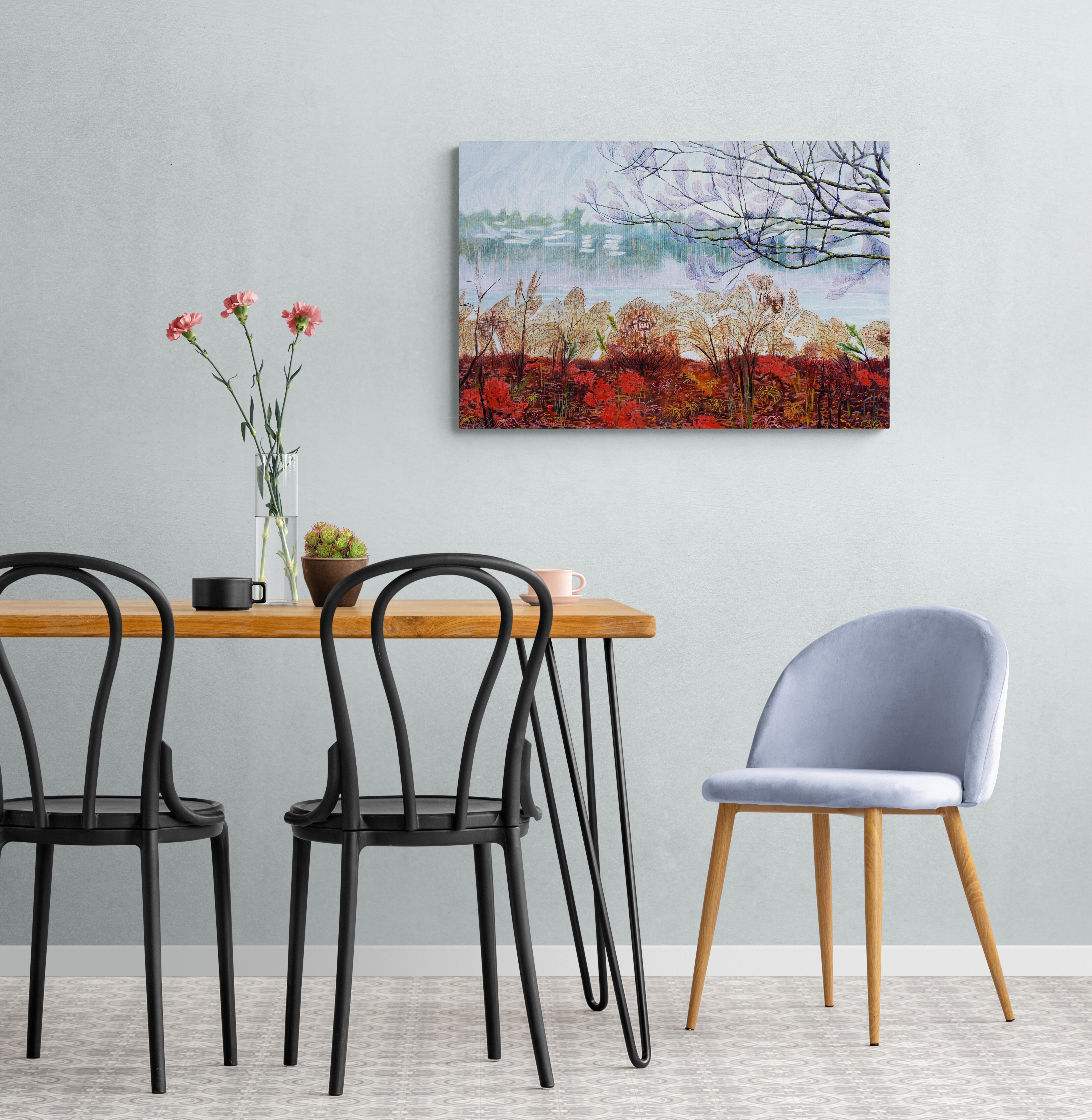 Giornata umida al lago Mohansic, dipinto di paesaggio contemporaneo originale firmato in vendita 2