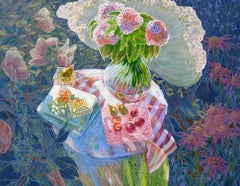 Phlox et marguerites - Nature morte à l'huile contemporaine florale rose