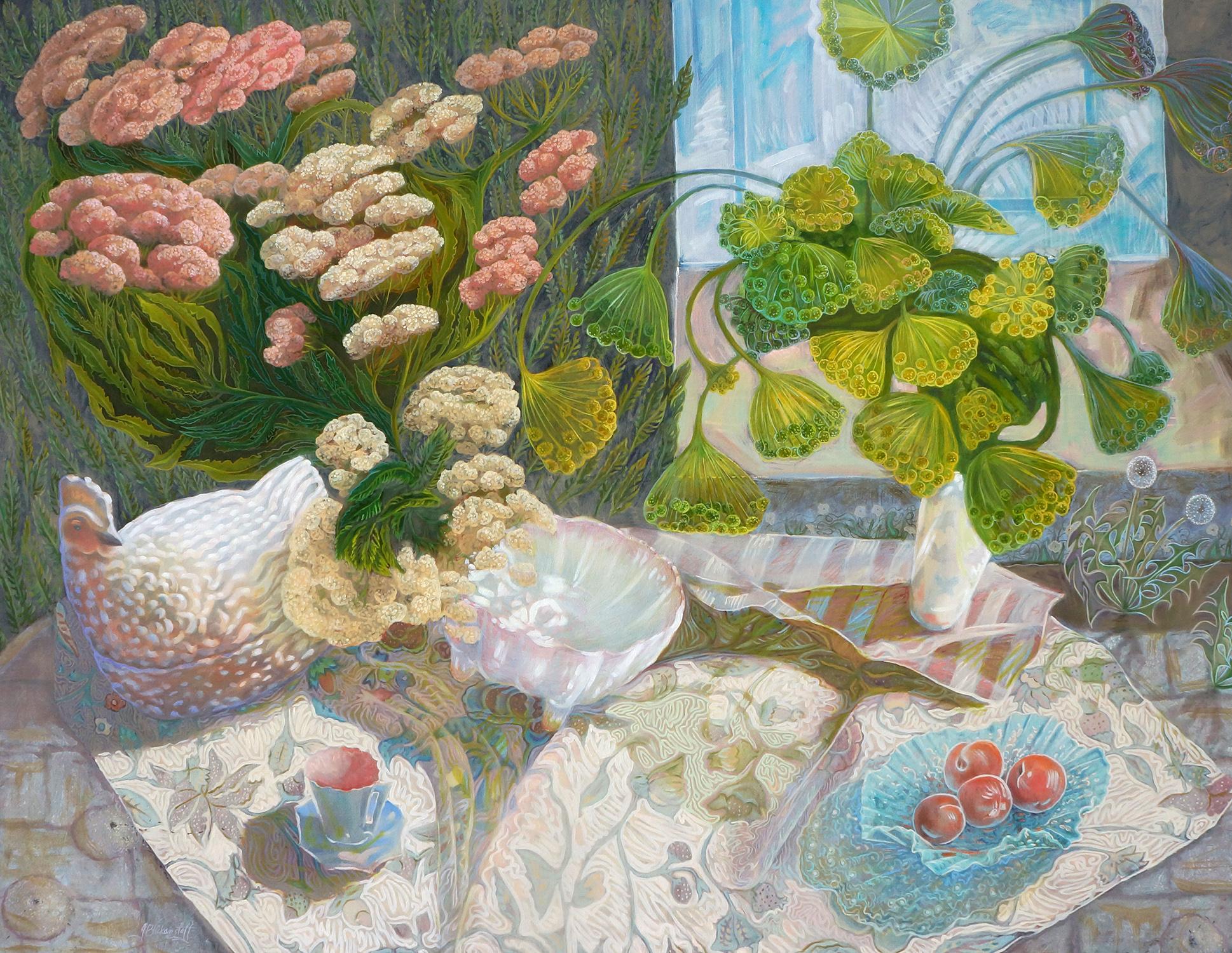 Gina Blickenstaff Still-Life Painting - Yarrow and Hen, Original Painting