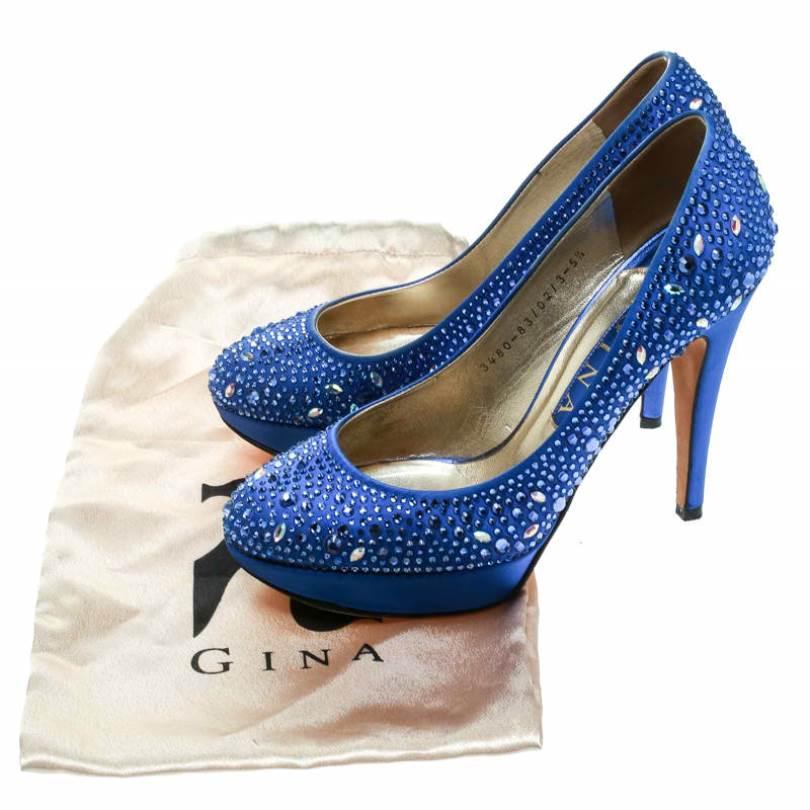 Gina Blue Crystal Embellished Satin Pumps Size 38.5 4