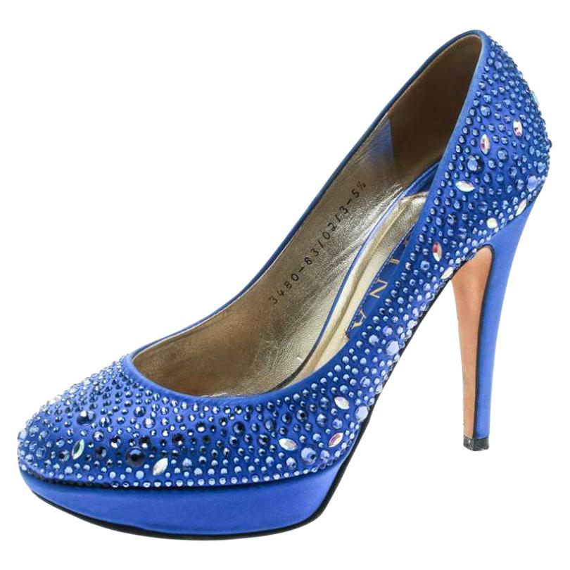 Gina Blue Crystal Embellished Satin Pumps Size 38.5
