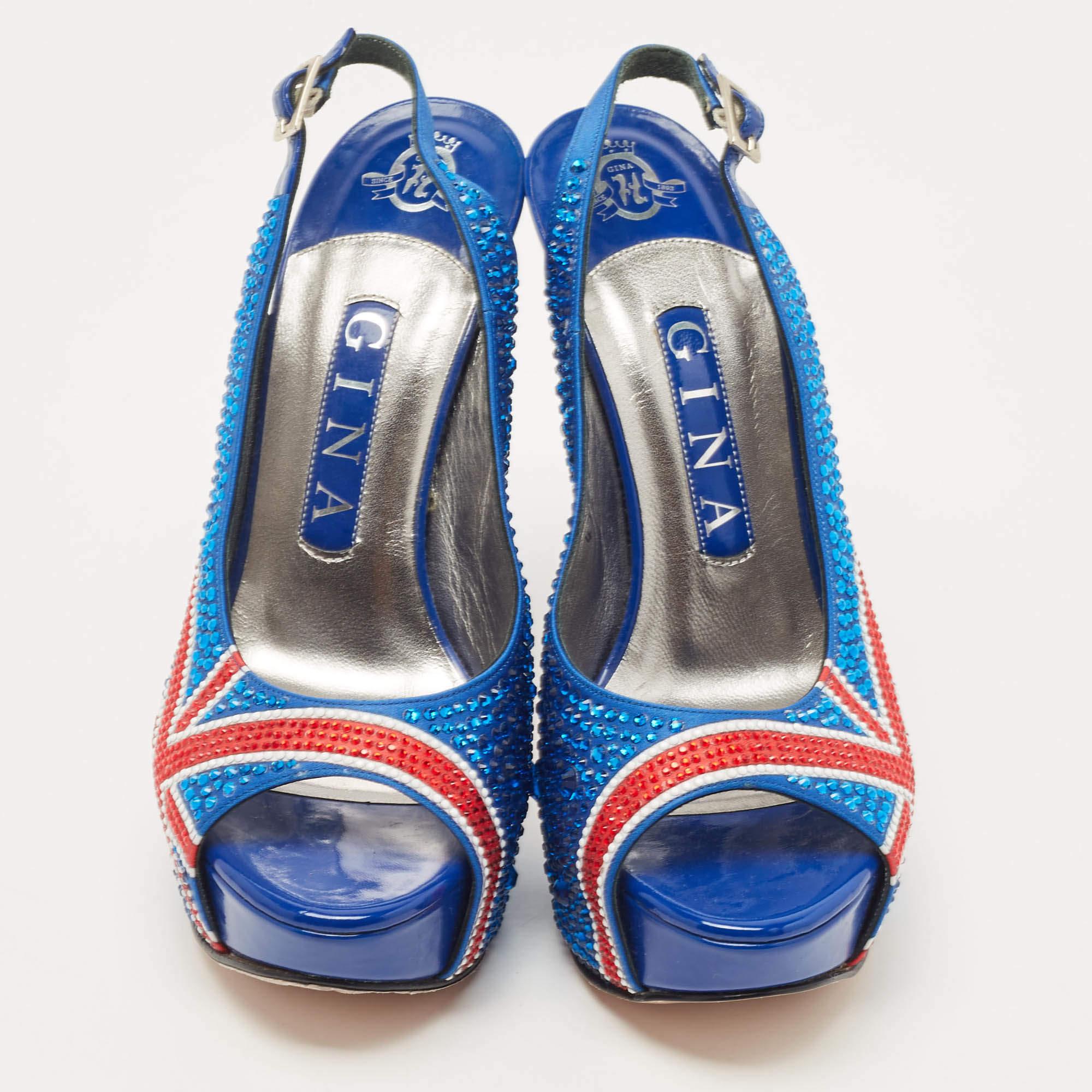 To celebrate the Diamond Jubilee of the Olympics and support the British team, Gina, being true to its roots, created these Union Jack sandals. They are crafted from satin and detailed with crystal embellishments on the uppers.

Includes: Original