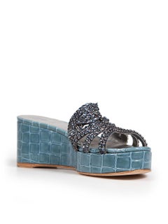 Gina Blue Patent Crystal Embellished Loren Sandals Size IT 37.5