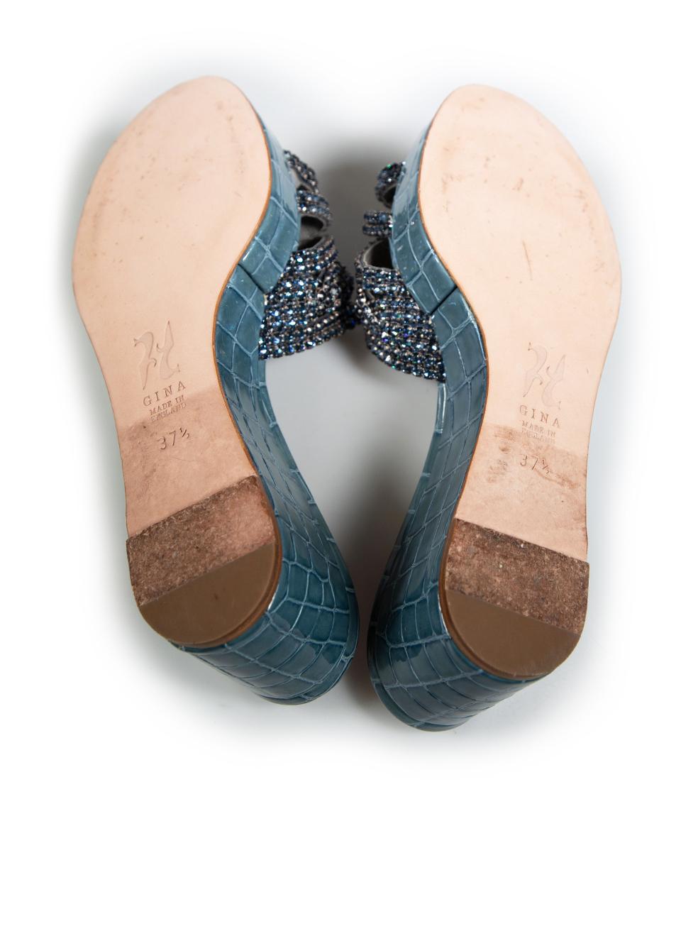 Gina Blaue Loren-Sandalen aus Lackleder mit Kristallverzierung Größe IT 37,5 im Zustand „Gut“ im Angebot in London, GB