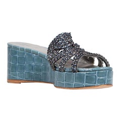 Sandalias Gina azul charol cristal adornado Loren talla IT 37.5