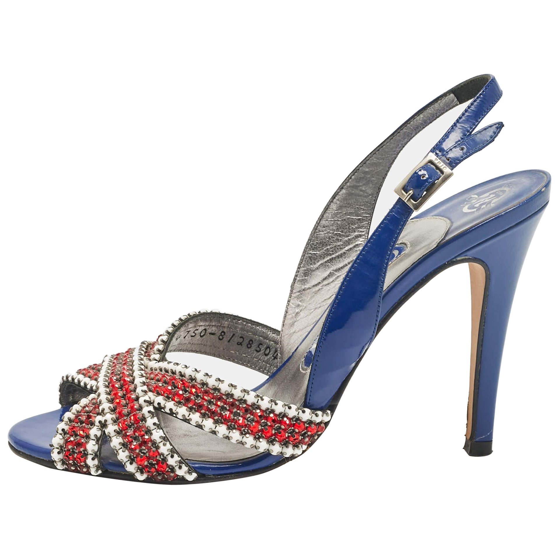 Gina Sandales à bride arrière en cuir verni bleu ornées de cristaux, taille 37