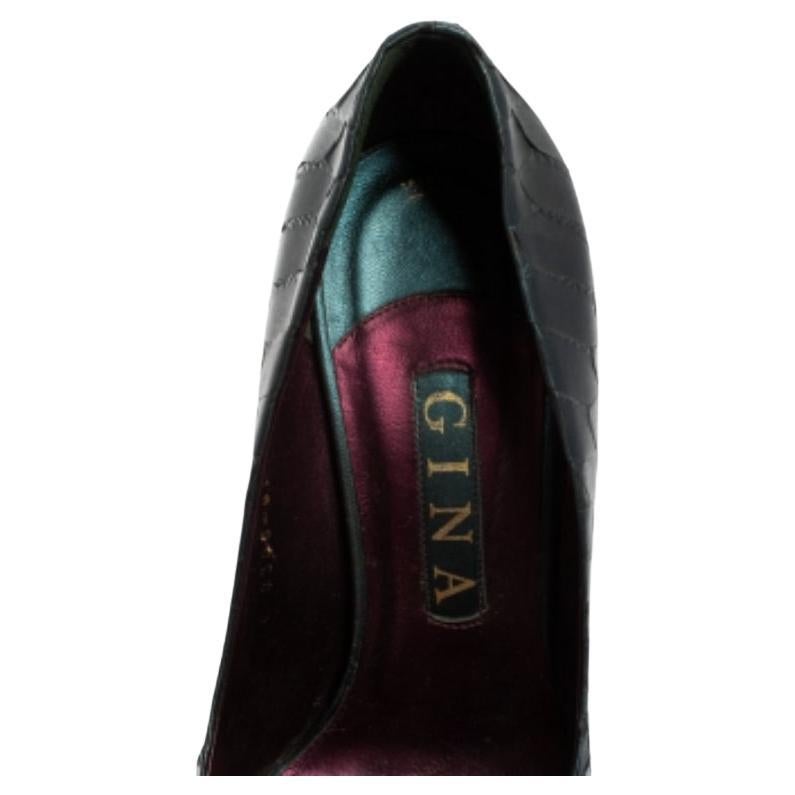 Women's Gina Blue Python Embossed Leather Elle Platform Pumps Size 38.5 For Sale