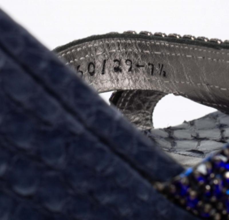 Gina Blue Python Leather Crystal Wedge Platform Ankle-Strap Sandals Size 40.5 en vente 1