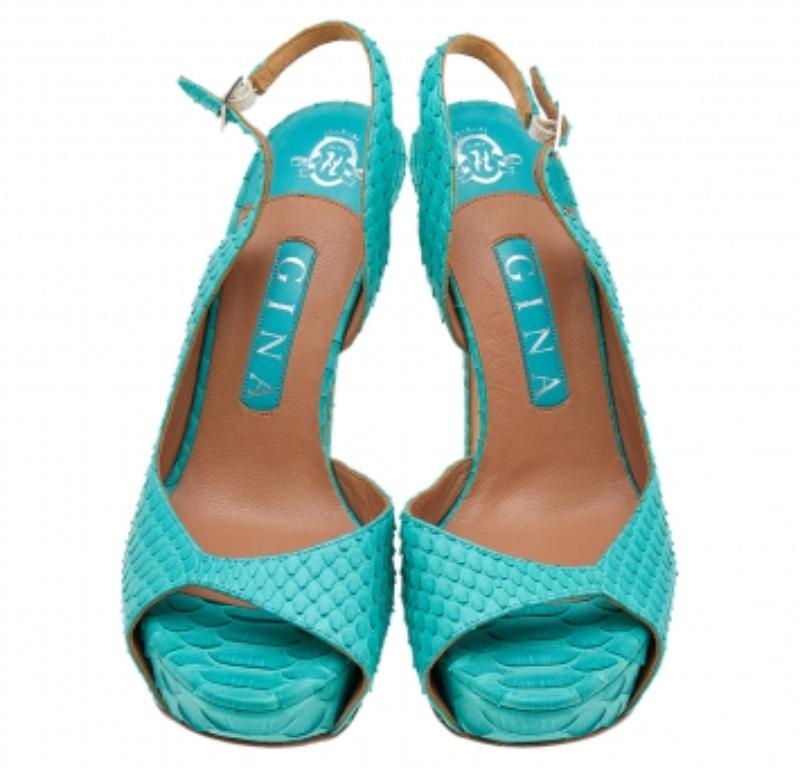 Gina - Escarpins à plateforme en cuir python bleu - Taille 37,5 Pour femmes en vente