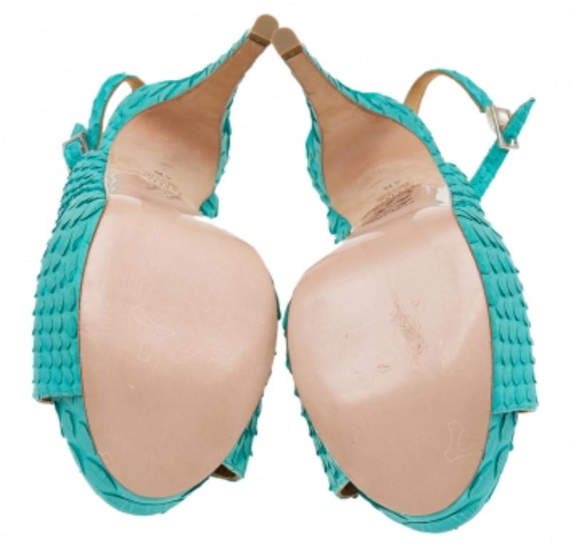 Gina - Escarpins à plateforme en cuir python bleu - Taille 37,5 en vente 3
