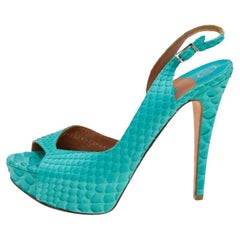 Gina - Escarpins à plateforme en cuir python bleu - Taille 37,5