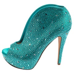 Gina Blue Satin Crystal Embellished Calamity Boots Size 38.5