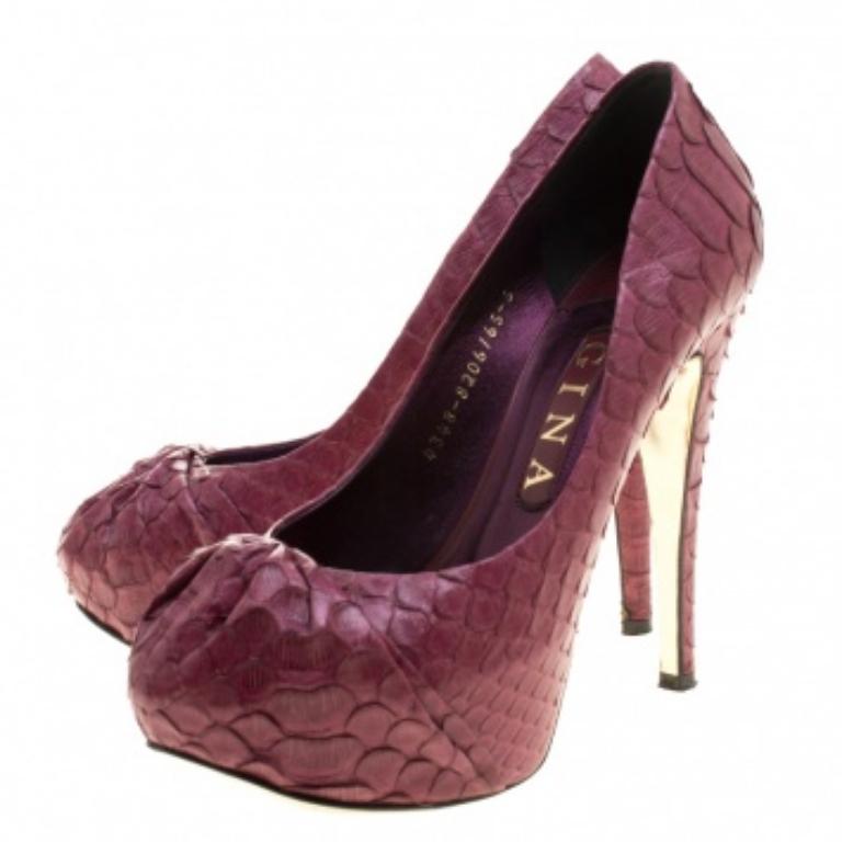 Marrone Gina, pelle di pitone bordeaux, Elle Platform Pumps Taglia 38