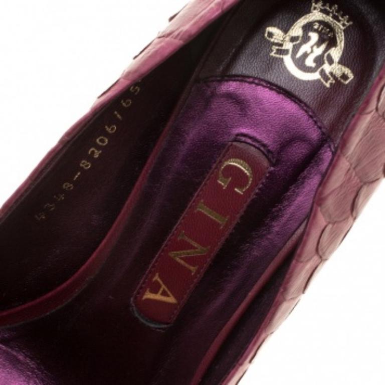 Gina, pelle di pitone bordeaux, Elle Platform Pumps Taglia 38 In condizioni buone a Dubai, Al Qouz 2