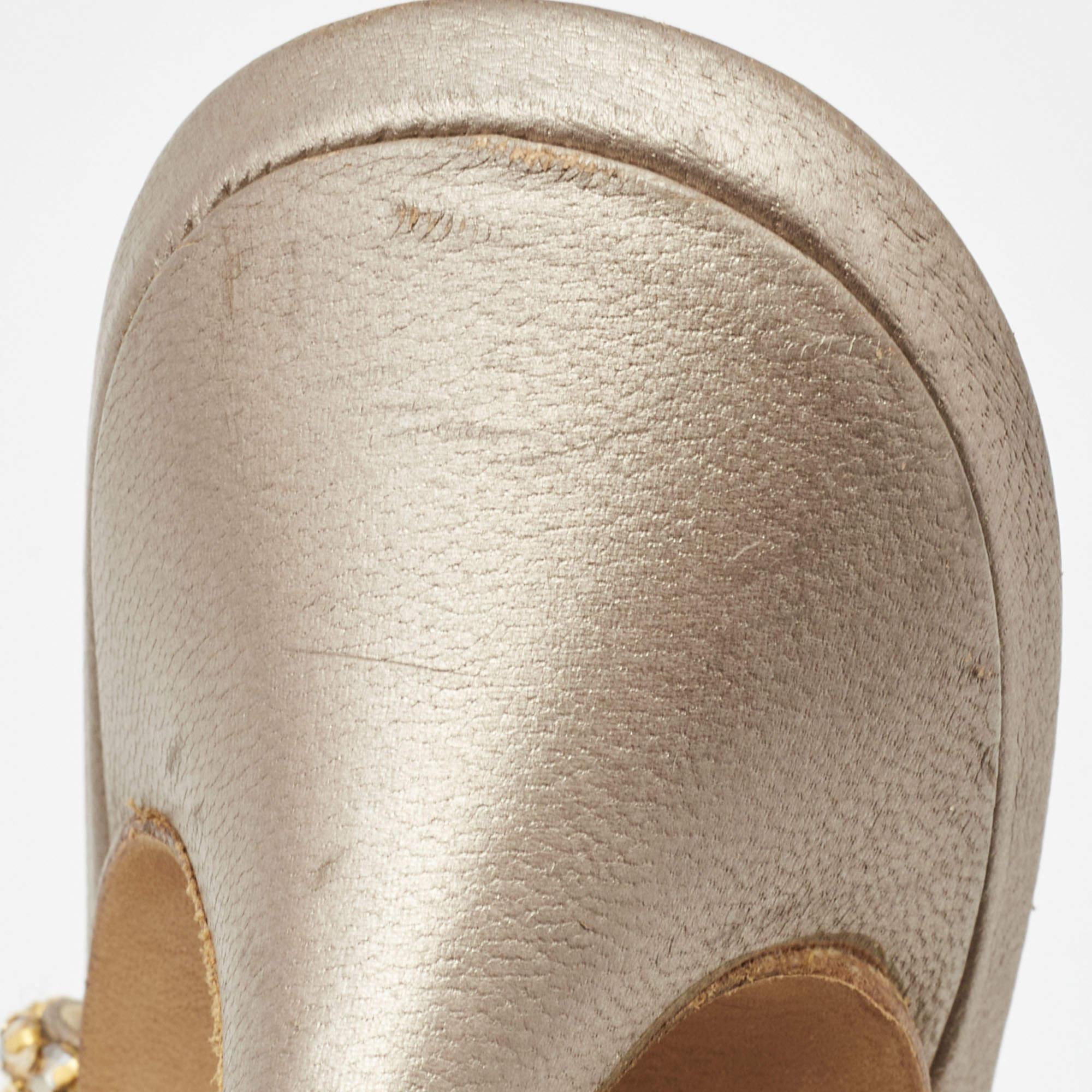 Gina Bronze/Gold Leather Crystal Platform Ankle Strap Sandals Size 40 4