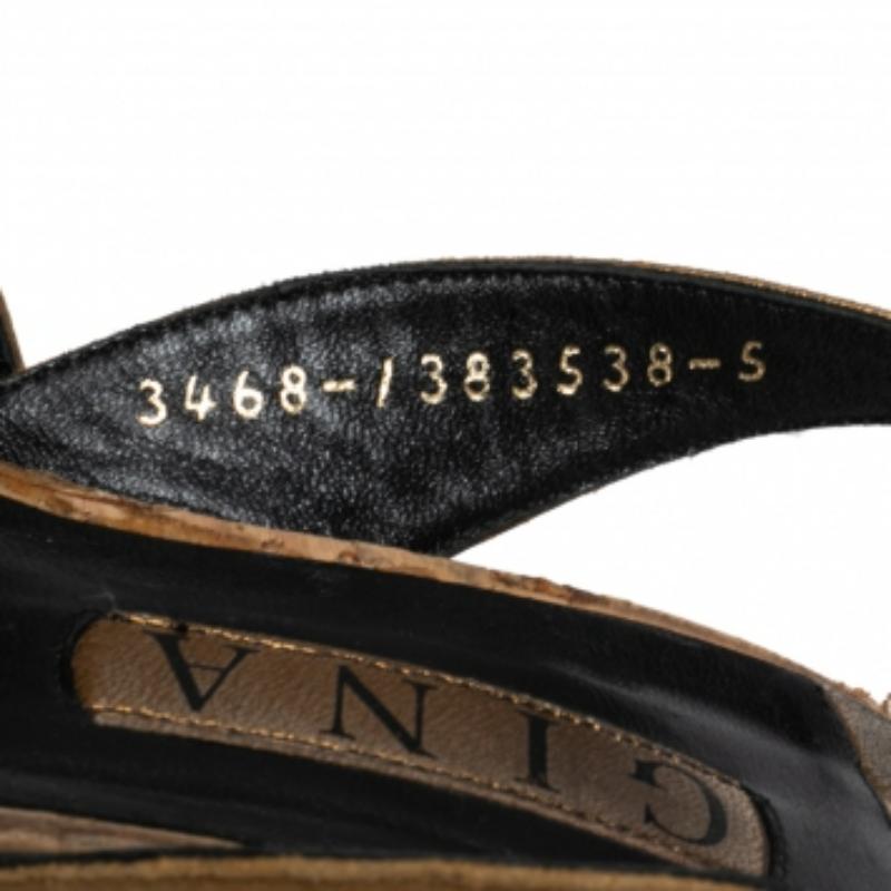 Gina Bronzefarbene Plateausandalen aus Leder mit Riemchen und Slingback Größe 38 Damen im Angebot
