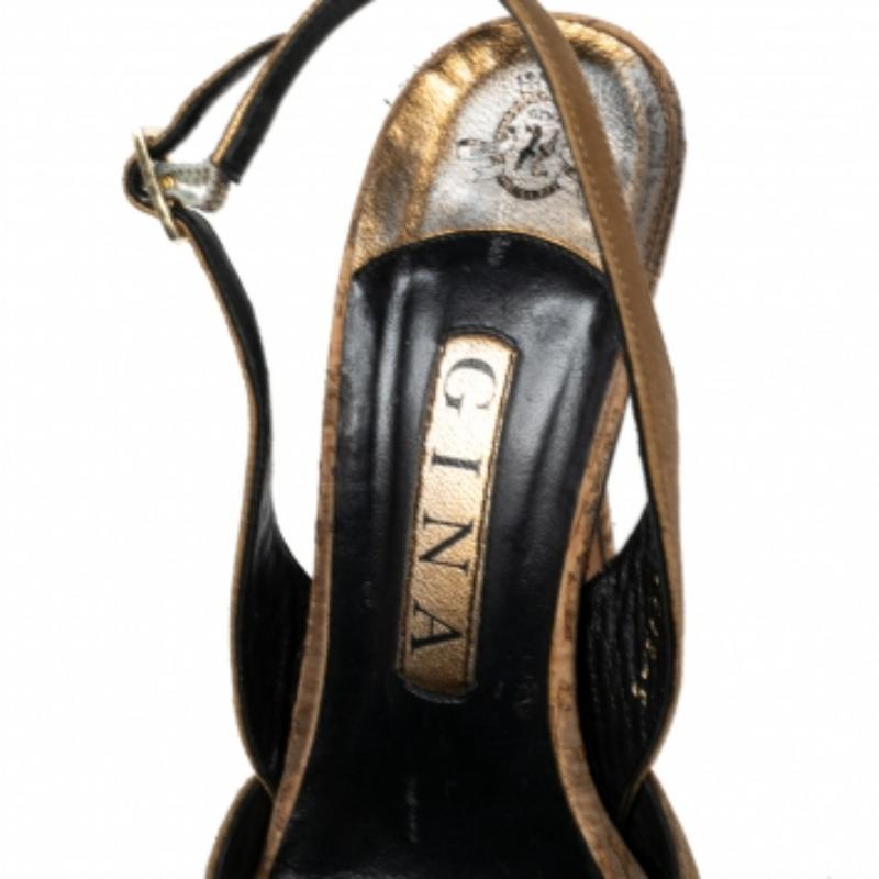 Gina Bronzefarbene Plateausandalen aus Leder mit Riemchen und Slingback Größe 38 im Angebot 1