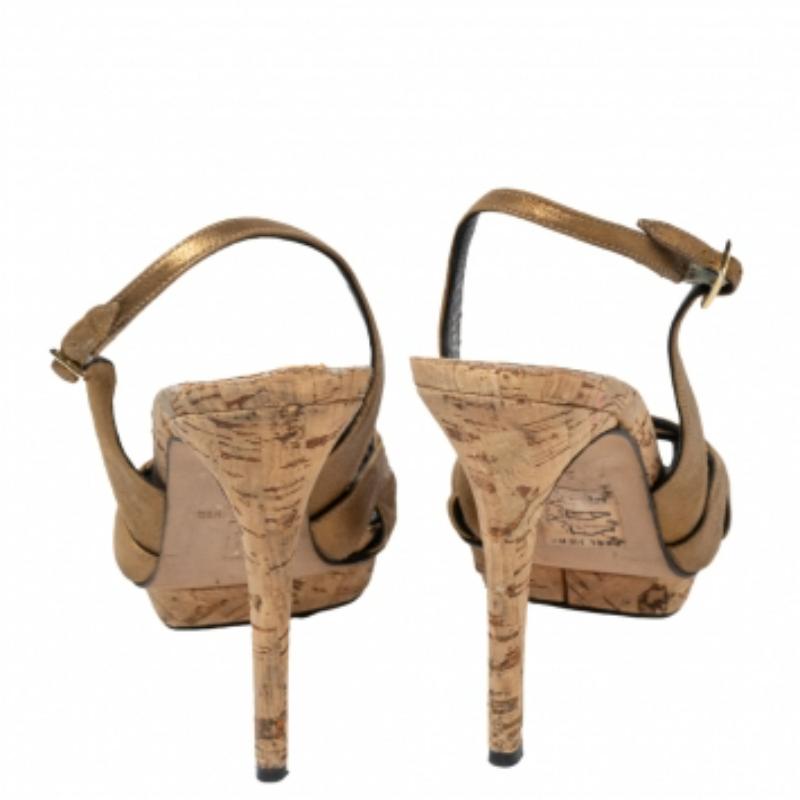 Gina Bronzefarbene Plateausandalen aus Leder mit Riemchen und Slingback Größe 38 im Angebot 2