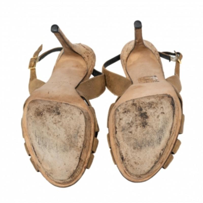 Gina Bronzefarbene Plateausandalen aus Leder mit Riemchen und Slingback Größe 38 im Angebot 3