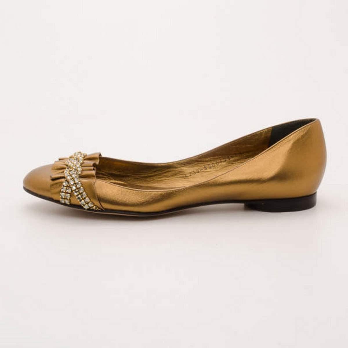 Gina Bronze Metallic Embellished Ballerina Flats Size 39.5 For Sale 7