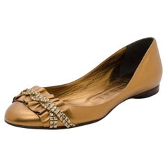 Gina Bronze Metallic Embellished Ballerina Flats Size 39.5