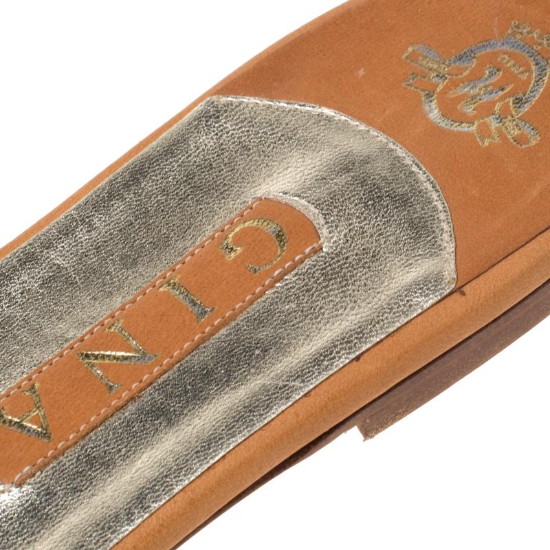Gina Brown Leather Crystal Embellished Flat Slides Size 39 2
