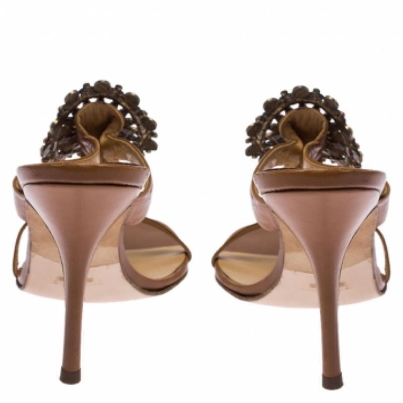 Gina Sandali in pelle marrone impreziositi da cinturini taglia 41 in vendita 1