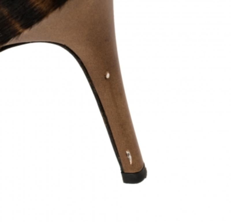 Gina Brown Leopard Print Calf Hair Embellished Sandals Size 37.5 For Sale 2