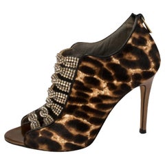 Gina Brown Leopard Print Calf Hair Embellished Sandals Size 37.5