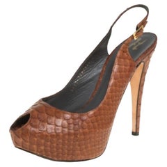 Gina Brown Python Peep Toe Platform Slingback Sandals Size 39
