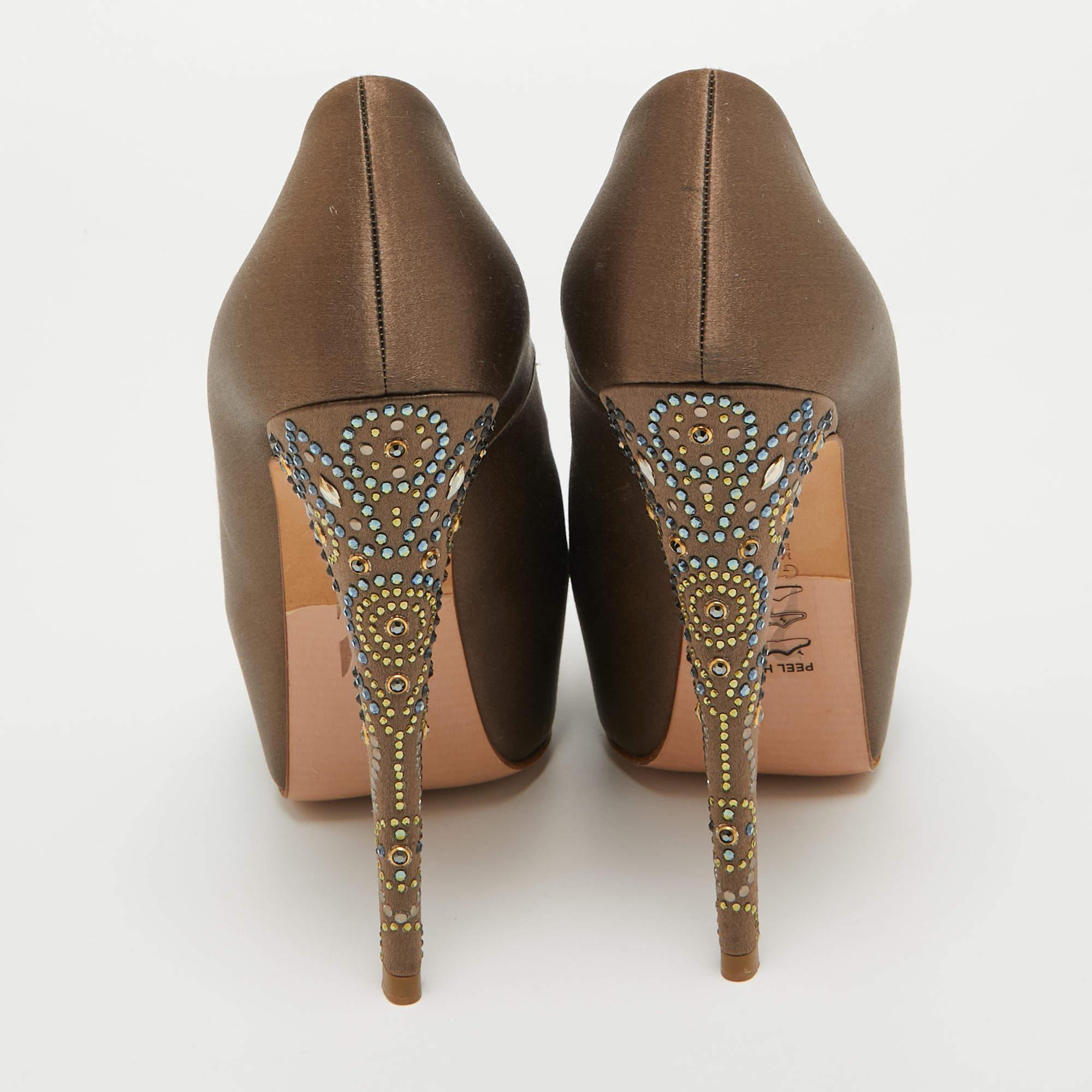 Gina Brown Satin Crystal Embellished Open Toe Pumps Size 38 1