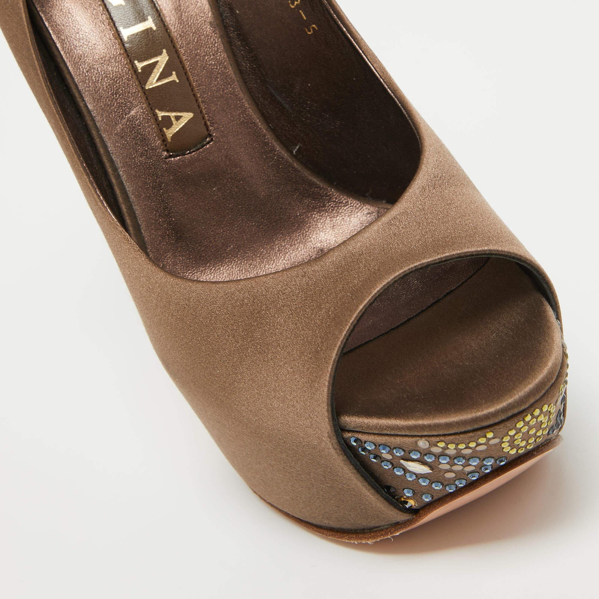 Gina Brown Satin Crystal Embellished Open Toe Pumps Size 38 3