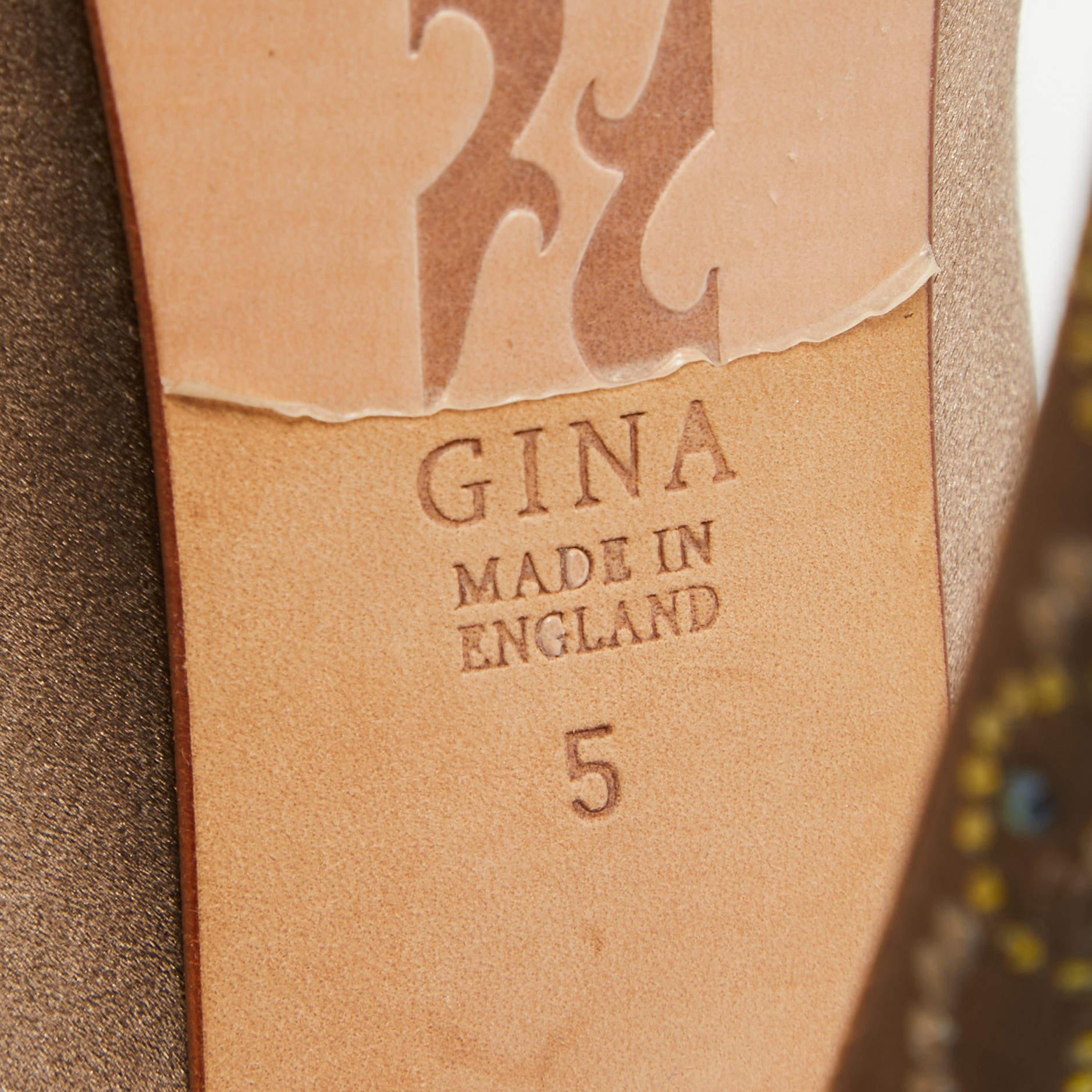 Gina Brown Satin Crystal Embellished Open Toe Pumps Size 38 4