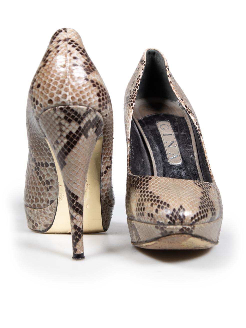 Gina Brown Snakeskin Embossed Platform Pumps Talla UK 6.5 Marrón en venta