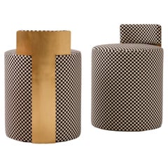 Gina Checkered Stool with Brass Back
