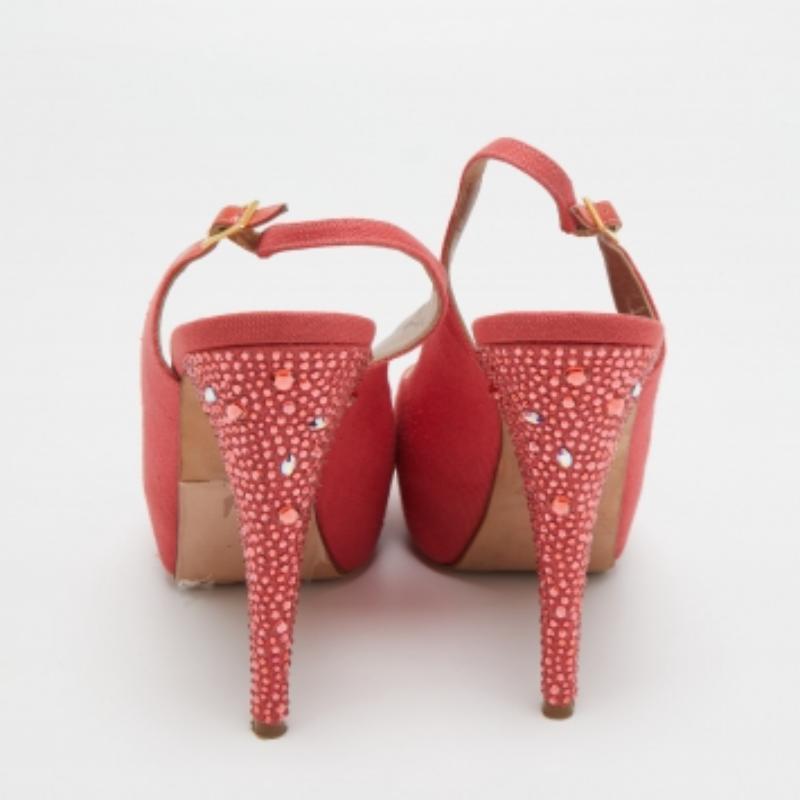 Gina escarpins à bout ouvert ornés de cristaux rose corail, taille 39,5 en vente 1