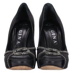 Gina Crystal-Embellished Peep-Toe Satin Pumps