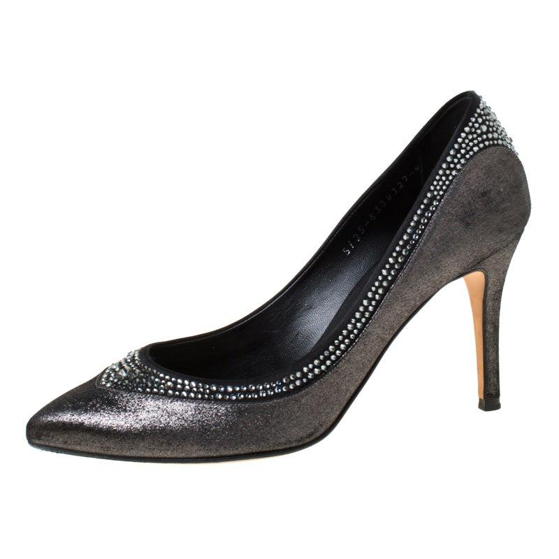 Gina Black Satin Crystal Embellished Slingback Sandals Size 37 For Sale ...