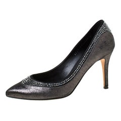 Gina Crystal Embellished Textured Fabric Pointed Toe Pumps Size 37