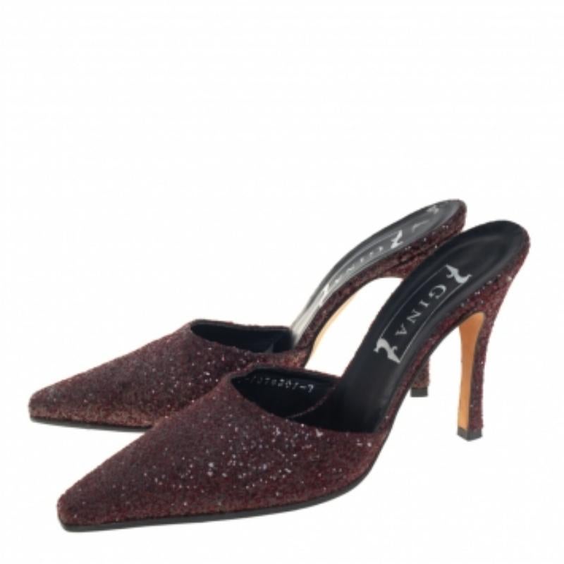 Gina Dark Burgundy Glitter Mule Sandals Size 40 For Sale 2
