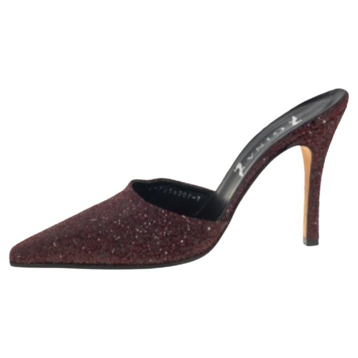 Gina Dark Burgundy Glitter Mule Sandals Size 40 For Sale