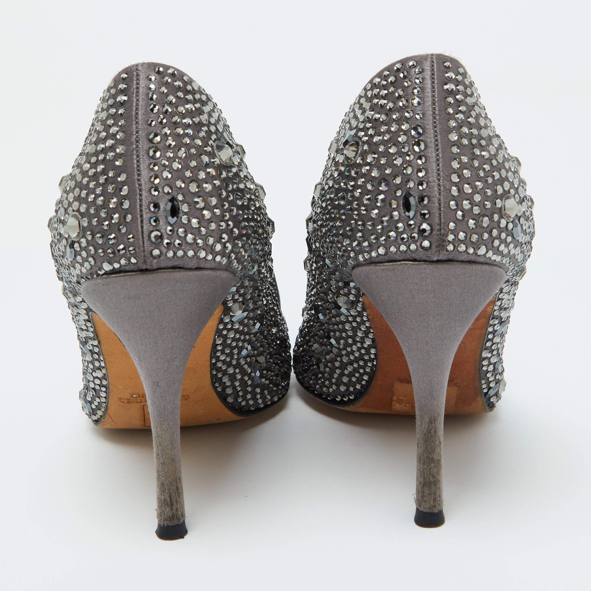 Women's Gina Dark Grey Satin Crystal Embellished Pumps Size 38 For Sale
