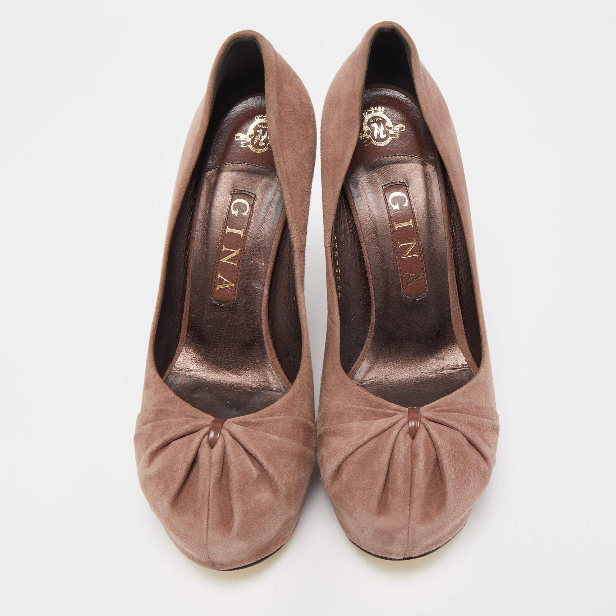 Marrone Gina, zeppa in pelle scamosciata plissettata rosa polvere, misura 38 in vendita