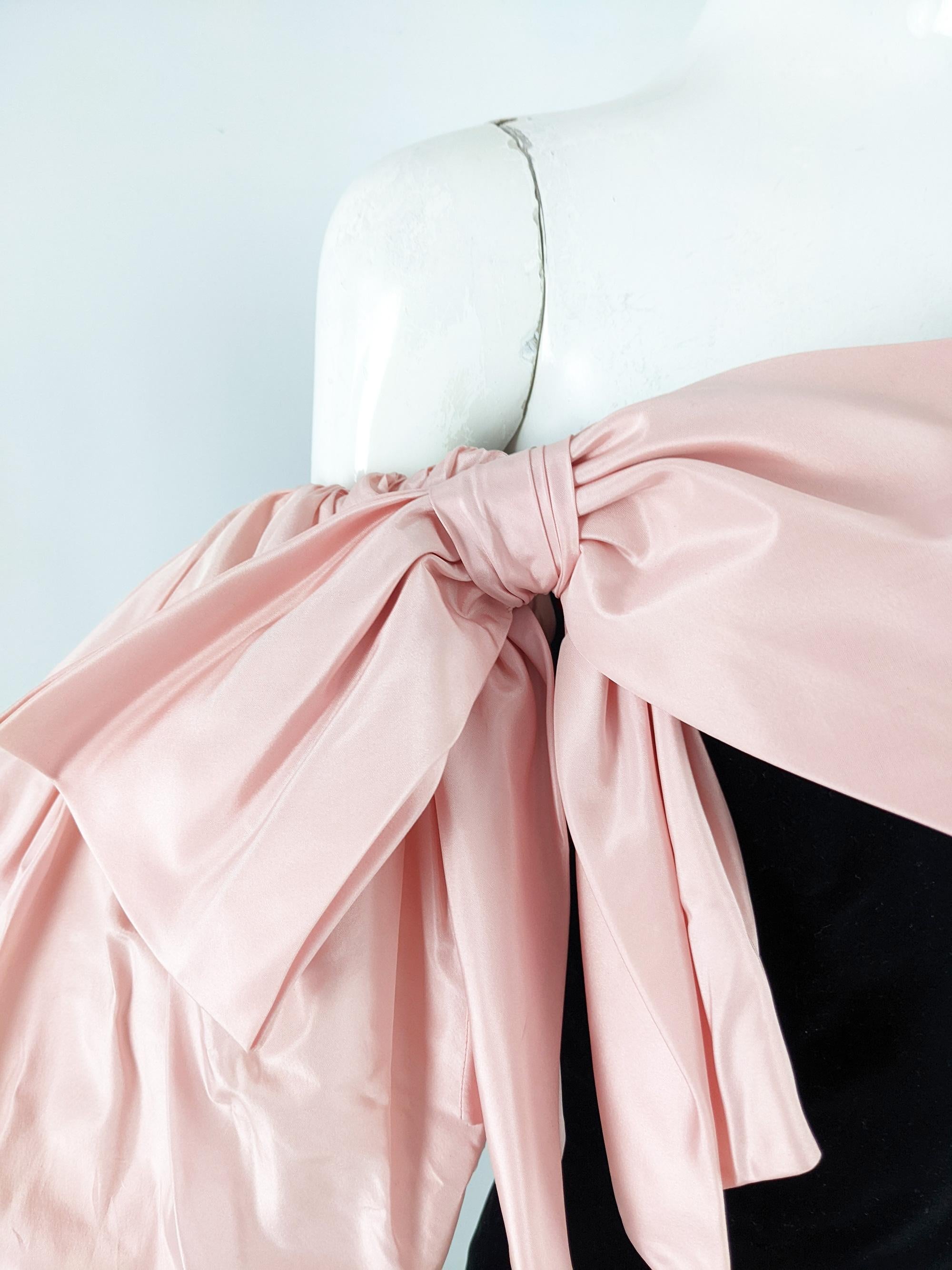 Gina Fratini Vintage Velvet & Pink Silk Taffeta Puff Sleeve Party Evening Dress For Sale 1