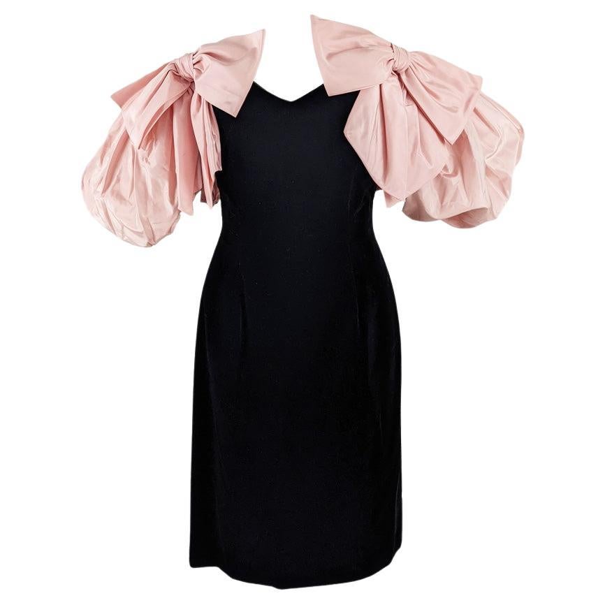 Gina Fratini Vintage Velvet & Pink Silk Taffeta Puff Sleeve Party Evening Dress For Sale