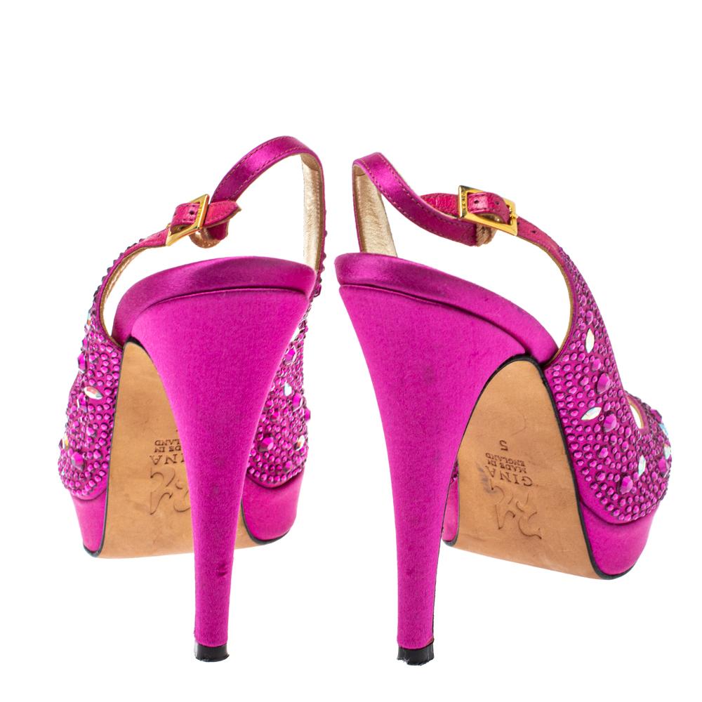 Women's Gina Fuchsia Jewel Embellished Slingback Open Toe Platform Sandals Size 38 For Sale