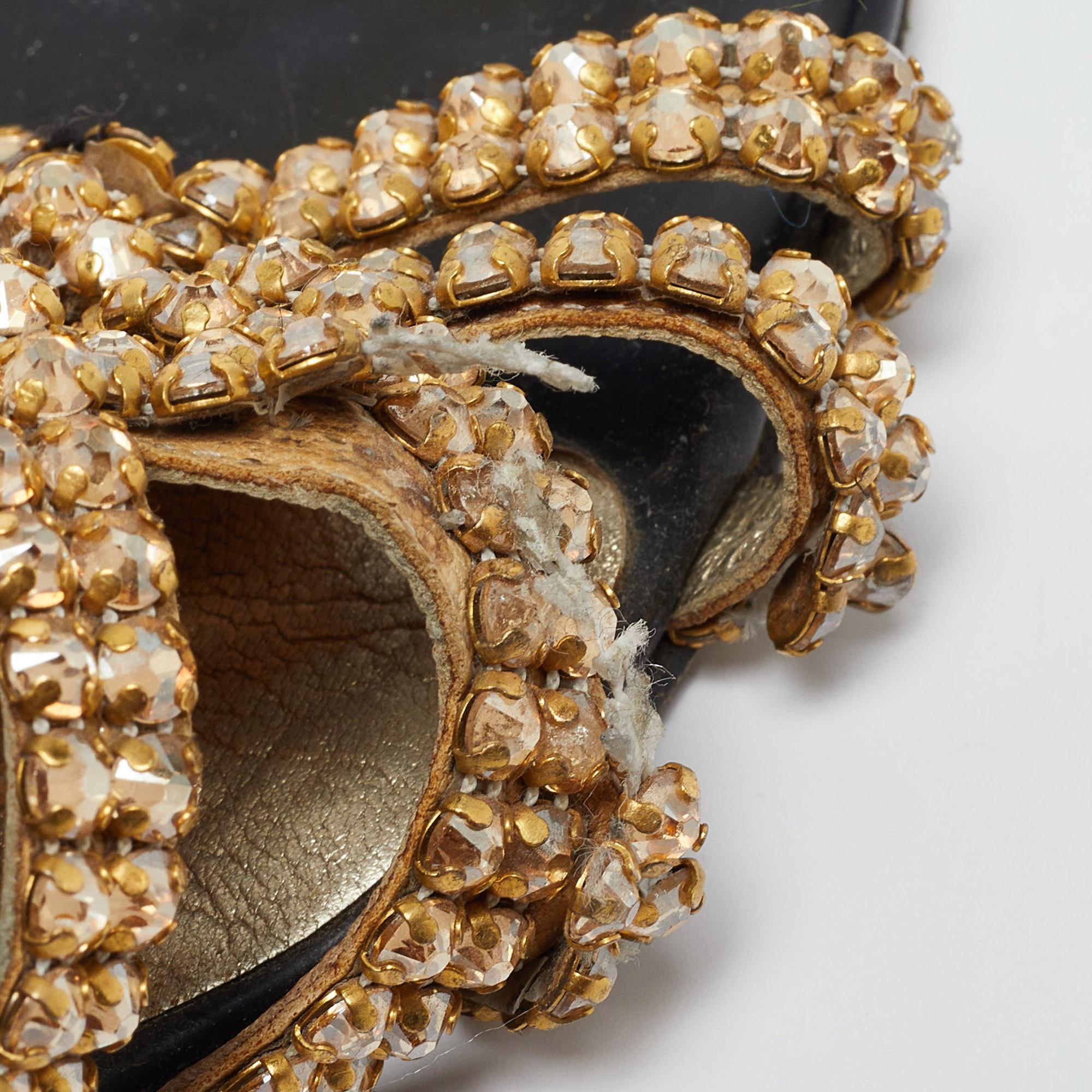 Women's Gina Gold Crystal Embellished Leather Flat Slides Size 36 For Sale