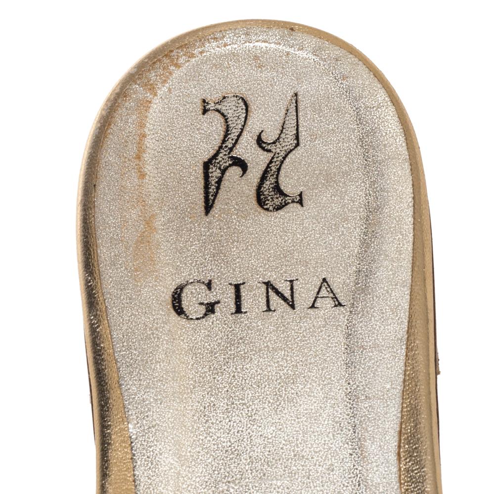 Women's Gina Gold Crystal Embellished Leather Flat Slides Size 40